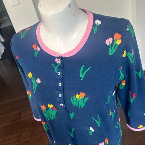 Beaufort Bonnet Company Navy Floral Knit Pima Cotton Nightgown M - Picture 2 of 5